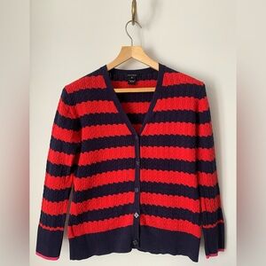 Pink Tartan Red and Navy Striped V-Neck Cardigan